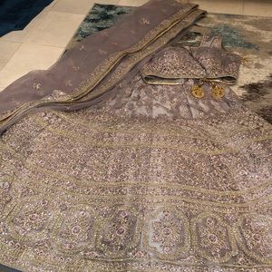 HEAVY FULLY EMBELLISHED LEHENGA: Lilac/Gold, sz 36